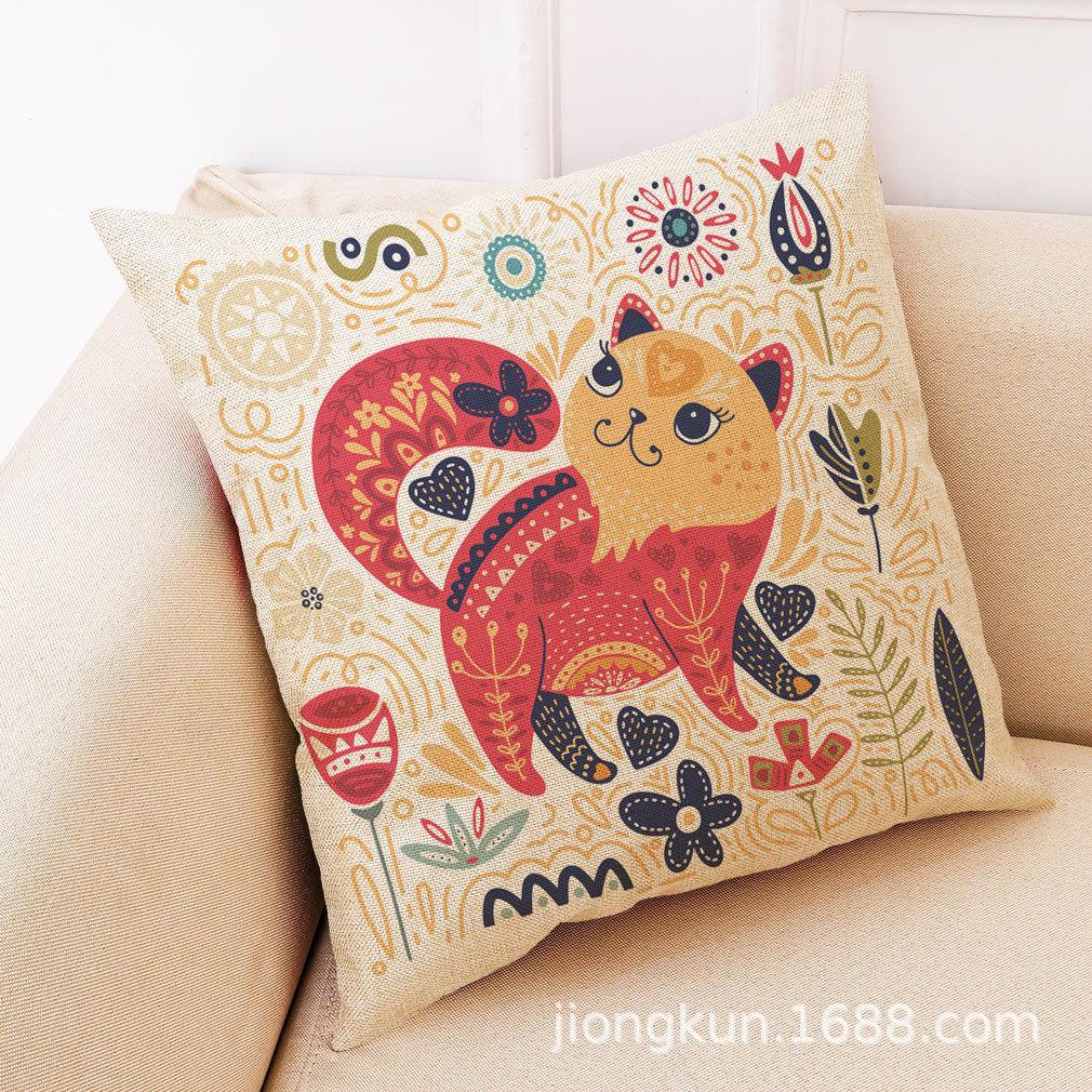 Cartoon Cat Art Throw Pillow Covers with Digital Printing of Short Plush Fabric Car-shaped Sofa Cushion for Office Home Decor