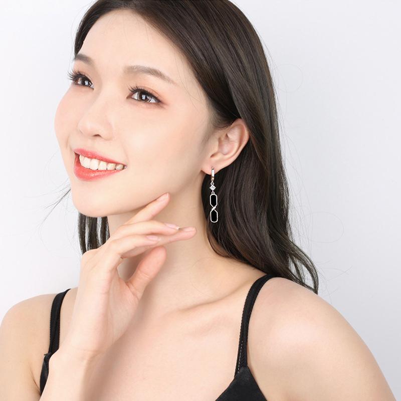 KOFSAC Women Earring Long Black Geometric Hoop Earrings Trendy 925 Silver Jewelry Charm Female Gifts Party Accessories