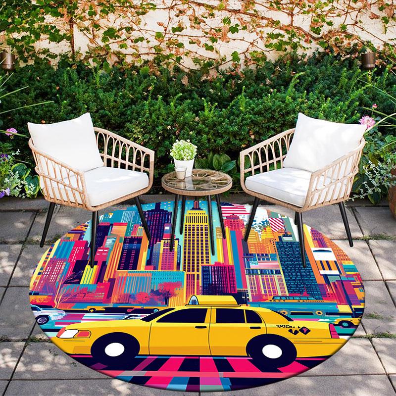 Architecture pattern round rug,Carpet Rug for Living Room Bedroom Playroom ,Non-slip Floor Mat,Holiday Gifts and Birthday Gifts.