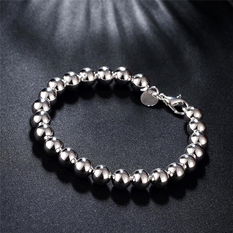 8mm glattes Perlenkettenarmband 925 Sterling Silber Schmuck