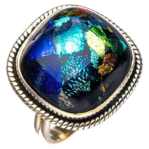 

StarGems® Natural Rainbow Dichroic Glass Handmade 925 Sterling Silver Ring 6 E8790