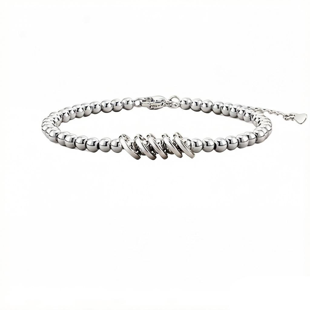 Ladies Silver Bead Bracelet Birthday Gift Adjustable Chain Ring Bracelet 4mm Silver Bead Ring Birthday Bracelet