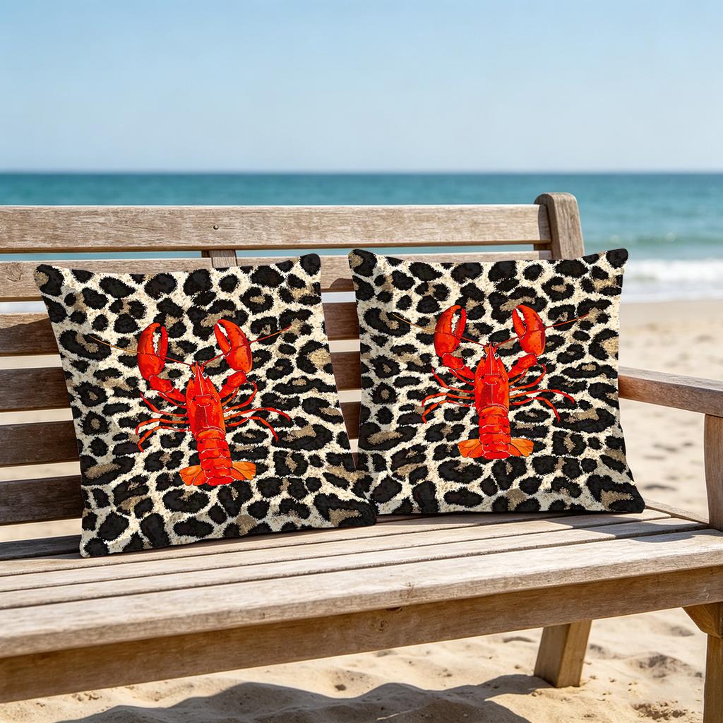 1pc Crab, Lobster, Scallop Print Polyester Pillowcase Home Decor Pillowcase Car Sofa Cushion Cover Home Decor 45x45cm