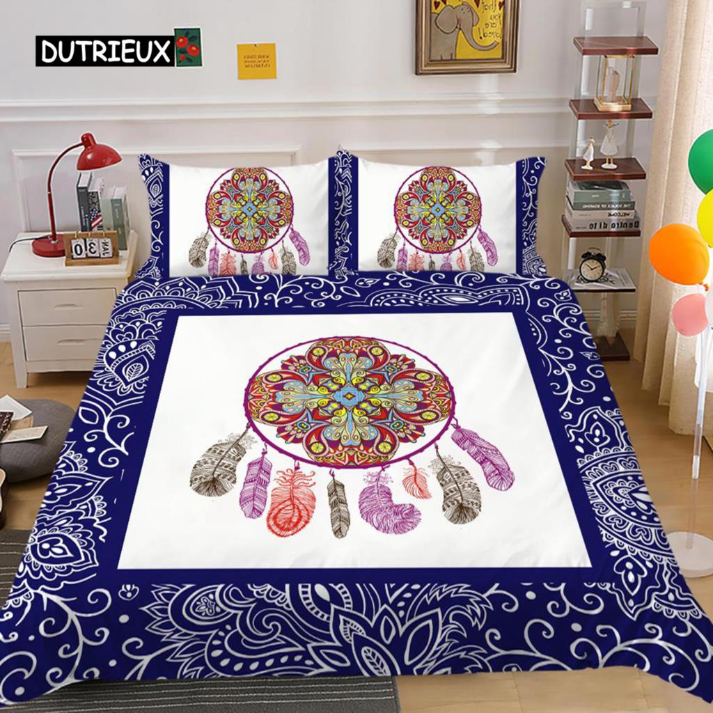 Dream Catcher Duvet Cover Set King Size Pink Boho DreamCatcher Bedding Set for Kids Teen Microfiber Bohemian Feather Quilt Cover