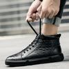 Nya Herrskor Street Walking Höga Sneakers Andningsbara Sportskor Lätta Snörskor Ankelstövlar Äkta Läder