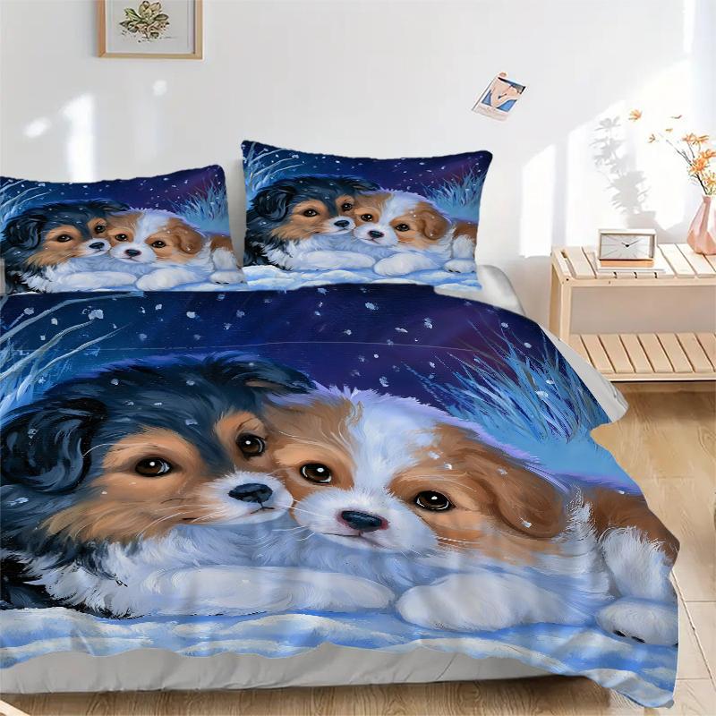 3Pcs Winter Puppies Snow Bedding Sets For All Sizes New 3D Printed Bed Cover Comforter Duvet Cover Pillowcase Bedroom Decoration