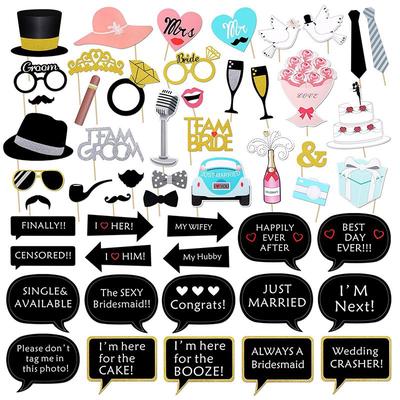52PCS Mask Photo Booth Props Set Beards Red Lips Costume Fun Pictures Wedding Birthday Party