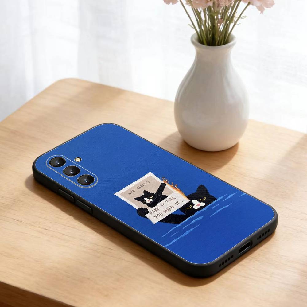 Black Whimsical Cat Phone Case For Samsung Galaxy A73,A21s,A22,A31,A52,A53,A71,A41Soft Black Shell
