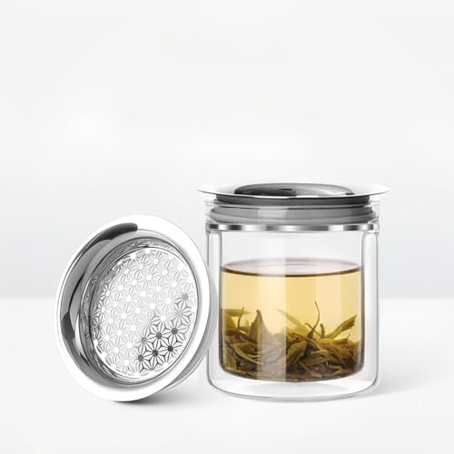 

OULOVECO 200ml Glass Teapot with Double-Walled Heat-Resistant Glass and Precision Filter, Perfect for Single Use, Suitable for Office or Home Use, Gre