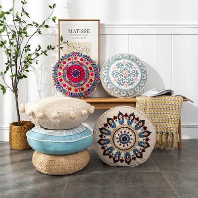 45Cm Floor Pillowcase Round Bohemian Floral Moroccan India Cotton Pillow Cover Pouf Home Decor Sofa Window Hotel Cushion Cover