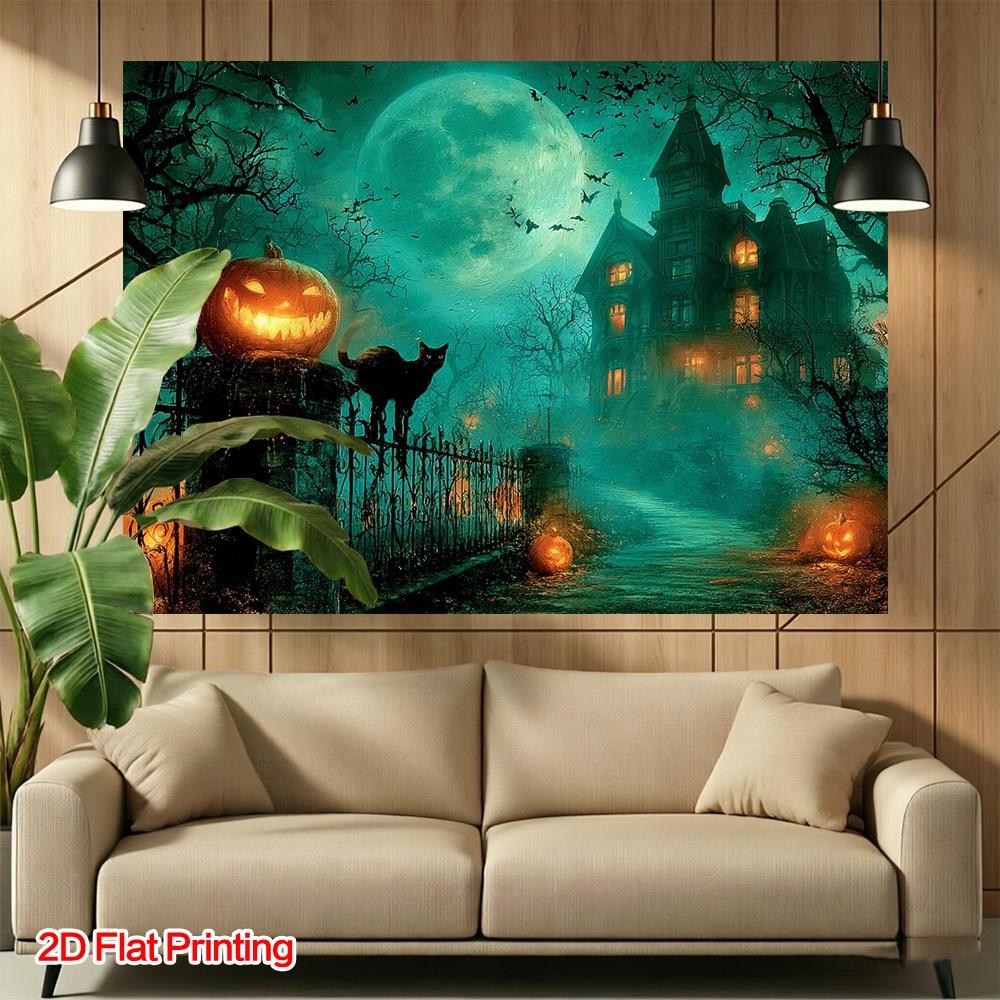 1 Piece of 2D Flat Surface. Halloween Haunted House Scene Photography Background, Polyester Fabric, for Home Use.