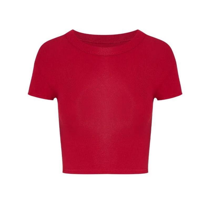 Spicy American Girl Round Neck Short Sleeve Crop Top - Slim Fit, Chic High Waist, Summer Style