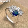 925 Silber Blauer Quarz Kristall 7-10 Ring Hochzeitsfeier Charme Für Frauen Schmuck