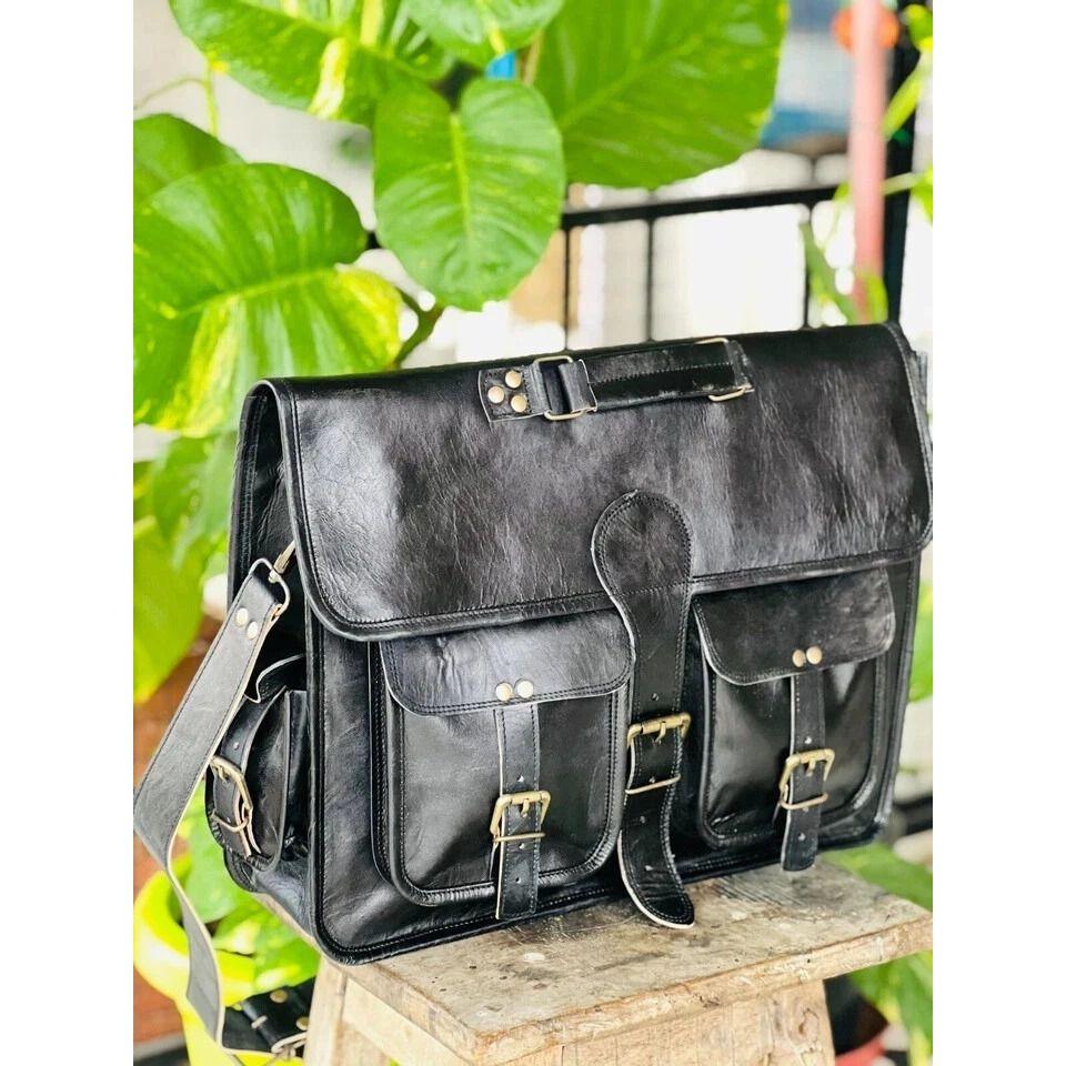 Ručně vyráběná pánská brašna na brašnu na notebook Messenger z pravé kůže