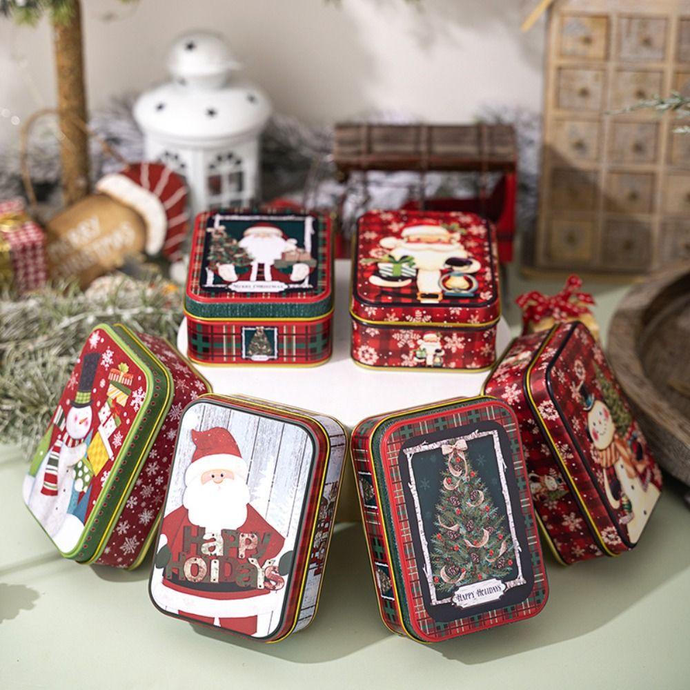 Cute Christmas Tinplate Gift Box Mini Santa Claus Tinplate Box Metal Candy Box  Party Favors