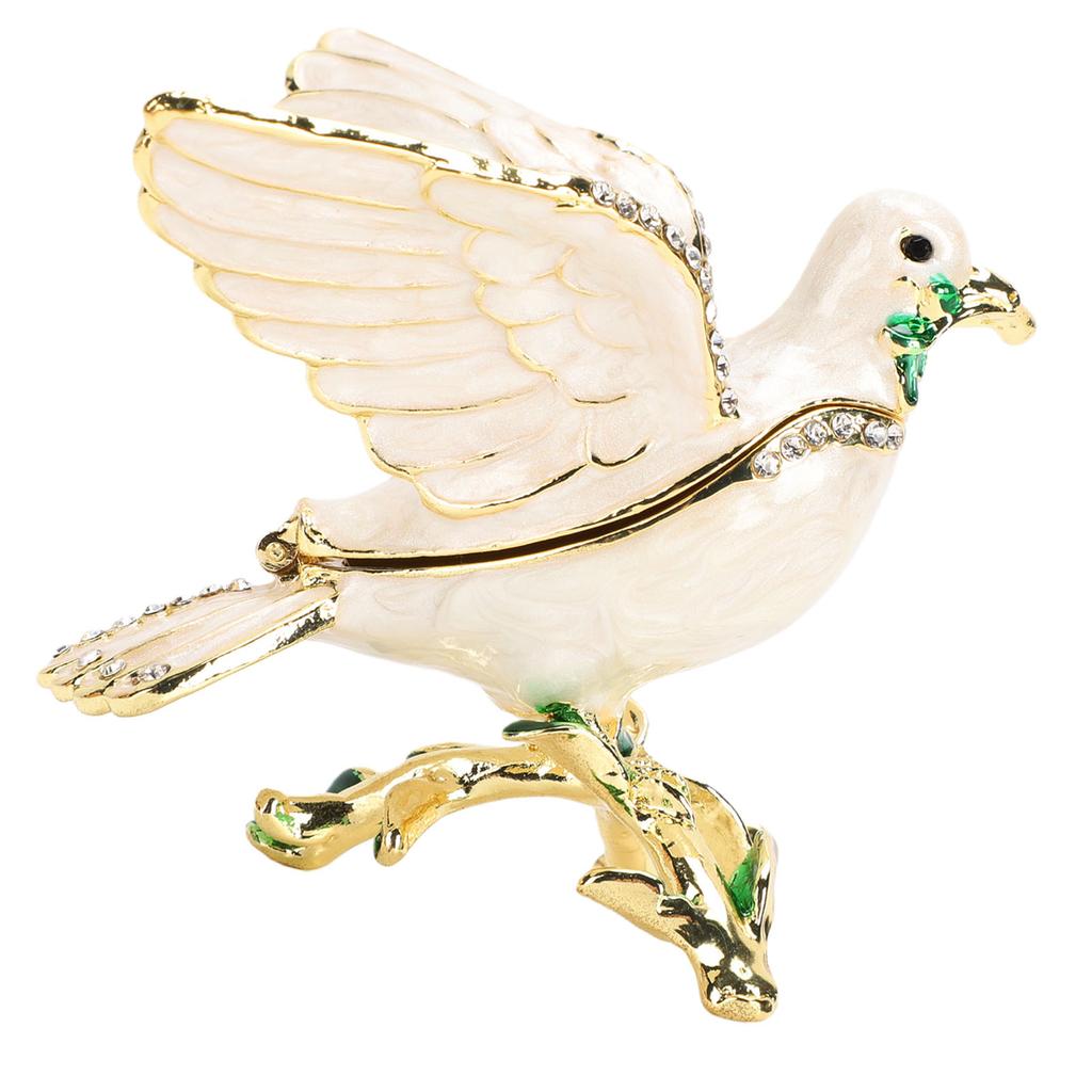 Enamel Dove Jewelry Box Rhinestones Hand Painted Magnetism Closure Elegant Enamel Keepsake Box White Dove