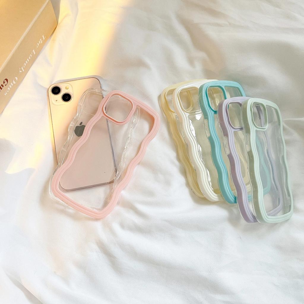 Fashion Transparent Curly Wave Case for iPhone 16 11 12 13 14 15 Pro Max Plus17 Air Shockproof Bumper Cover Capa Aesthetic