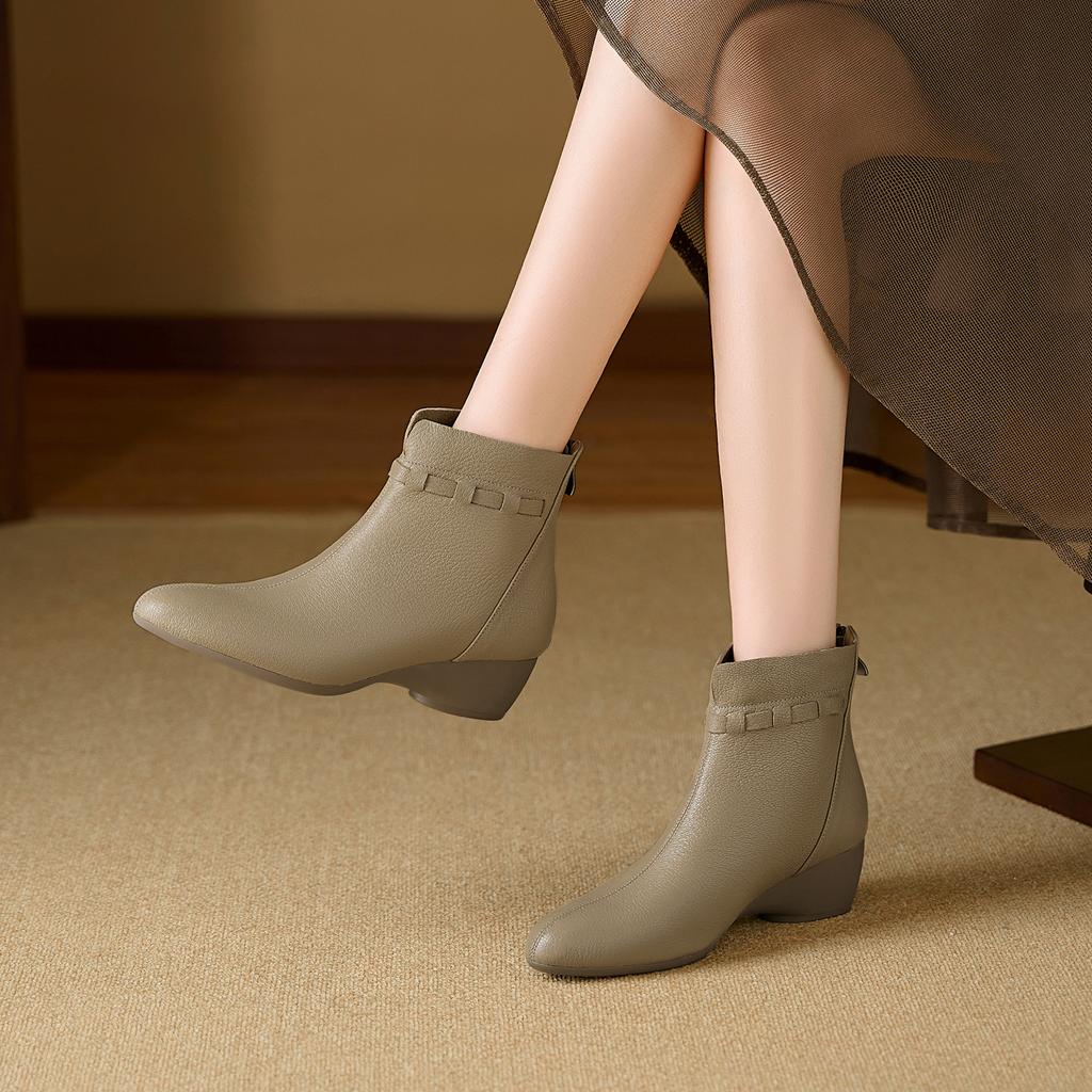 Fashion 2025 New Autumn Women Boots Genuine Leather Women Shoes Round Toe Chunky Heel Solid Modern Boots Daily Shoes Ankle Boots