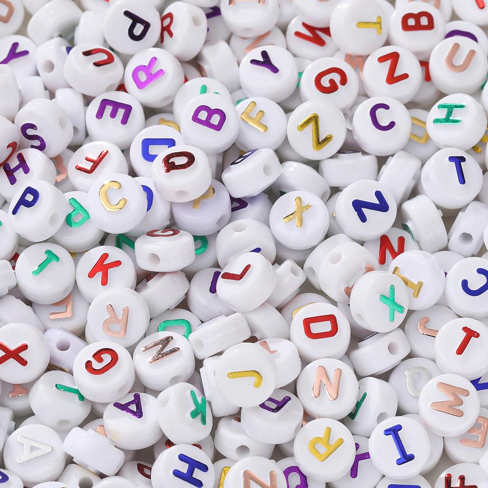 30pcs 6*10mm Mixed Acrylic Letter Beads Round Spacer Loose Beads for DIY Necklace Bracelet Earring Jewelry Making Accessories