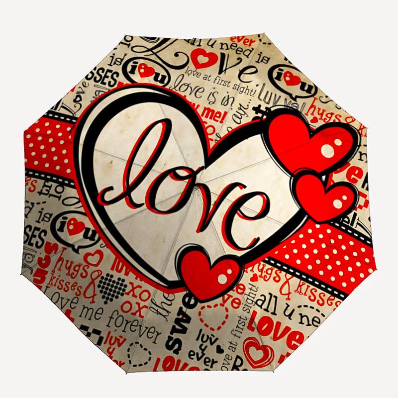 1pc Love Hearts Decor Automatic Folding Umbrella Durable Iron Frame,All Seasons Home Travel Outdoor Multifunctional Umbrella Yy251115062