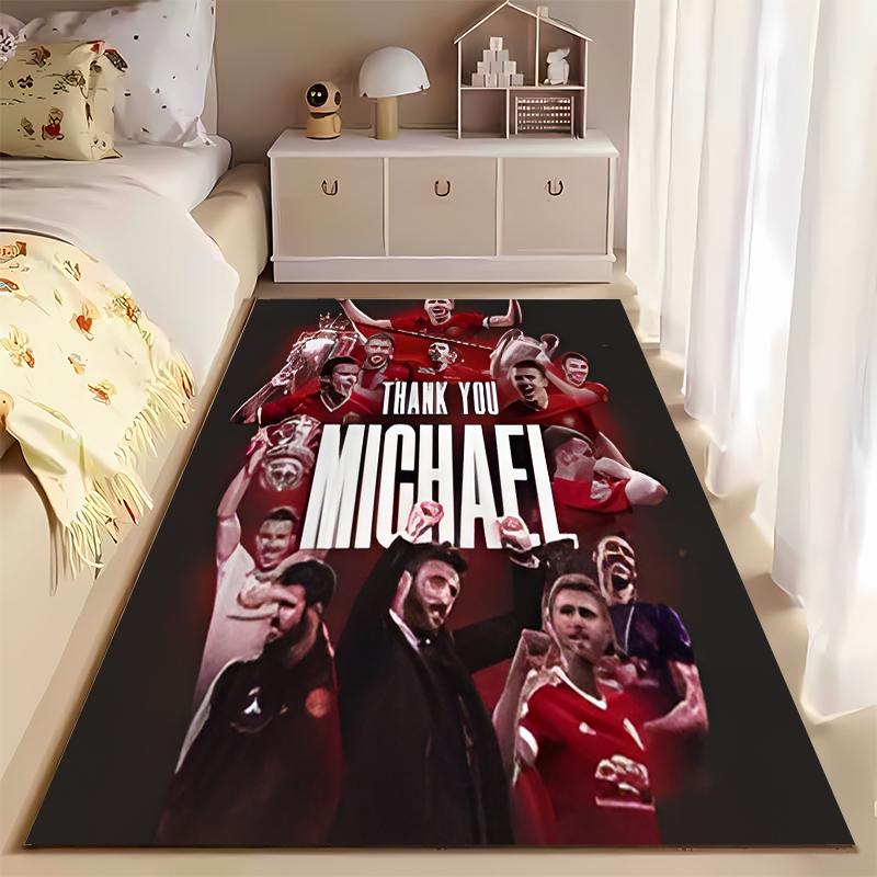 Football Club Area Rug, Thank You Michael Manchester United Players Trophy Celebration Red Print, Soccer Fan Decor, Non-Slip Mat