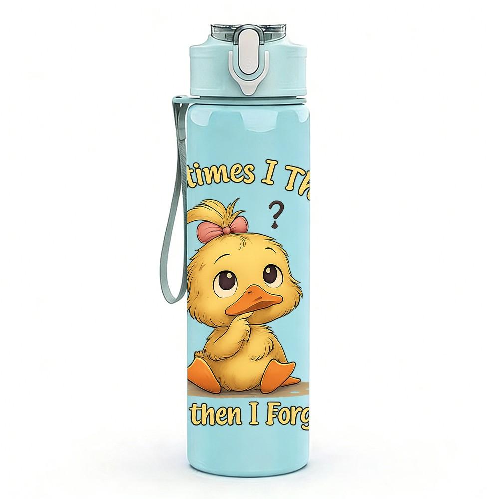 1PC Yellow Chick Letter Design 750ml Color Plastic Sports Water Bottle Leakproof Flip Straw Lid Suitable for Sports Office Home Use