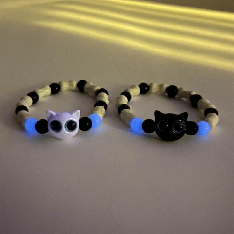 Niedliche Cartoon-Leuchtkatzen-Armbänder für Frauen und Männer, bunt, vielseitig, Perlen, Paar-Armband, Schmuck, Zubehör, Geschenke