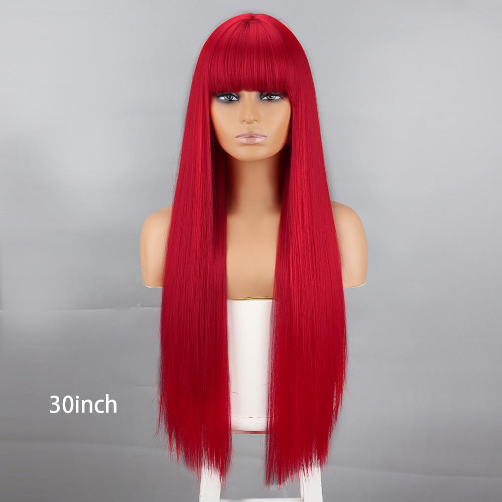 Long Straight Wig With Bangs Natural White Hair Wigs Synthetic Heat Resistant Wigs For Girls Daily Party Use