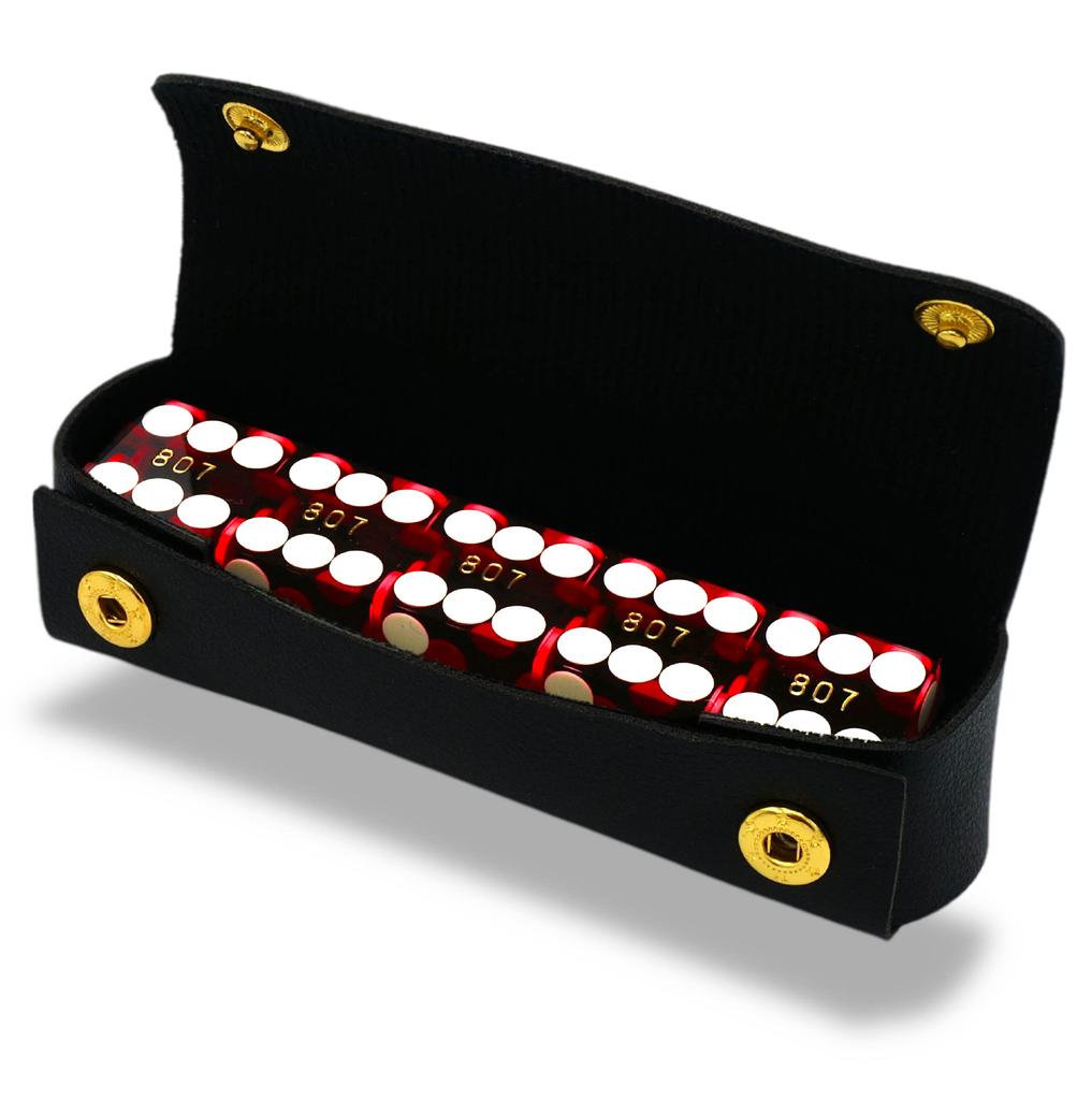 Luck Lab Grade AAA 19mm Casino Dice Razor Edge and Matching Serial Number Set of 5 Leather Dice Case (Red)