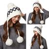 Winter Knitted Hat Big Head Cashmere Three Hair Ball Ear Protection Wool Hat for Women
