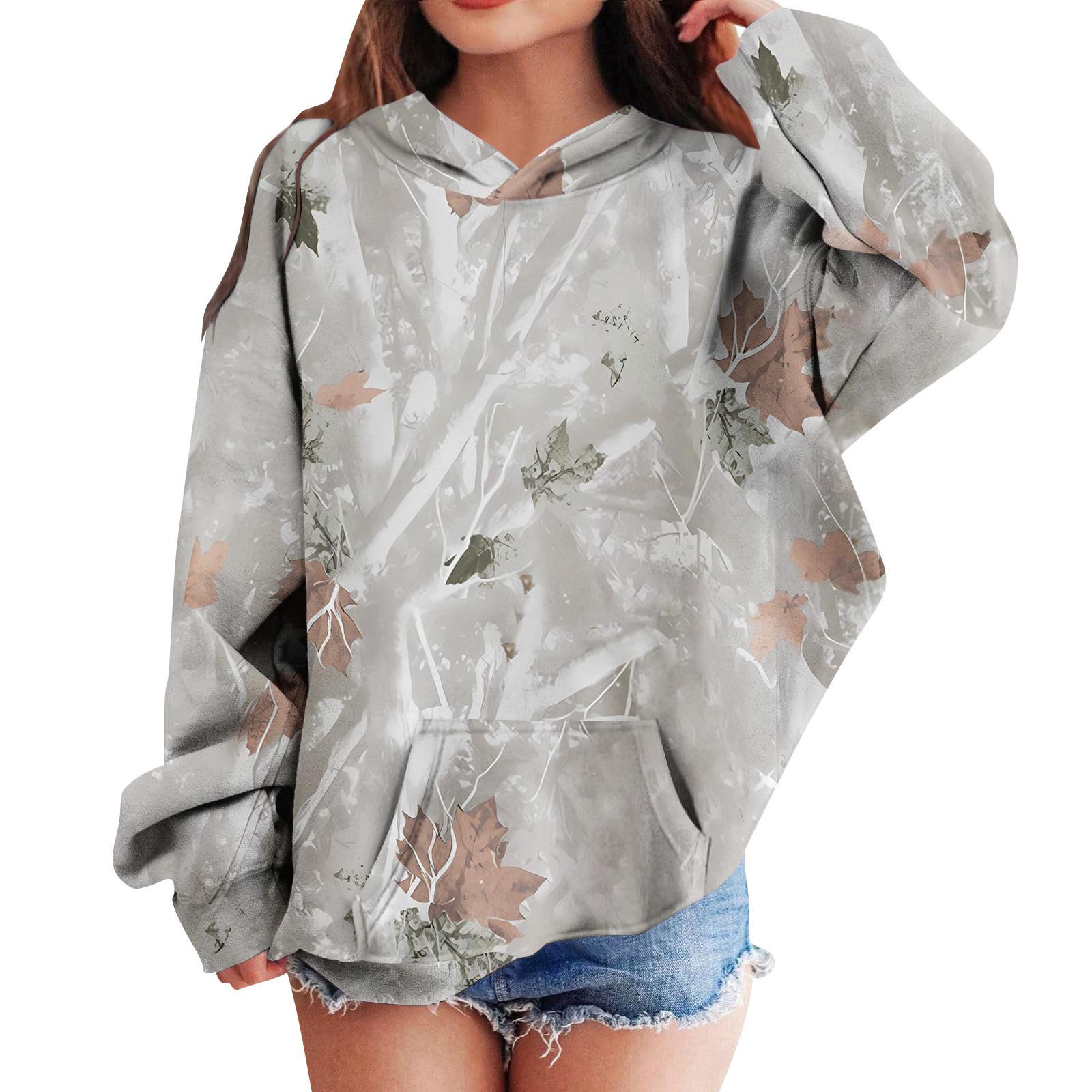 

Kids Leaf Camouflage Print Pullover Hoodie with Front Kangaroo Pocket Adjustable Drawstring Hood and Ribbed Cuffs for Everyday Wear 110