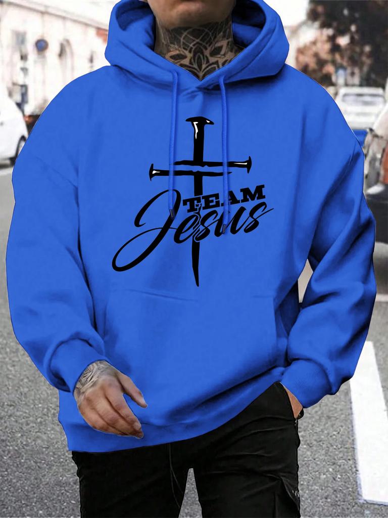 Team Jesus Buchstaben Design Druck Herren Sweatshirt Mode Warm Kapuzenpullover Lässig Tasche Hoodies Herbst Übergröße Streetwear