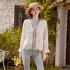 Elegant V-Neck Embroidered Lyocell Blouse