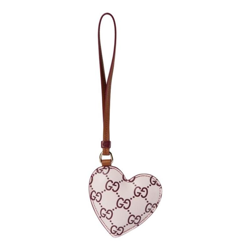 Gucci Double G print embossed leather bag charm bag peripheral women's pink pink