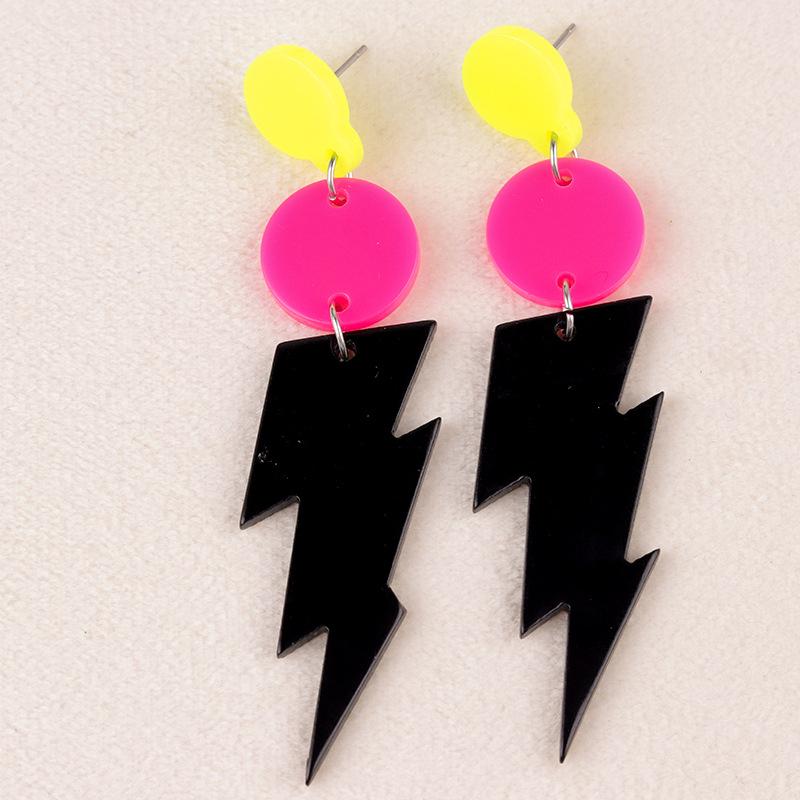 Foreign Trade Lightning Earrings Earrings Fluorescent Color Design Sense Contrast Color Personality Acrylic Earrings Earrings Women