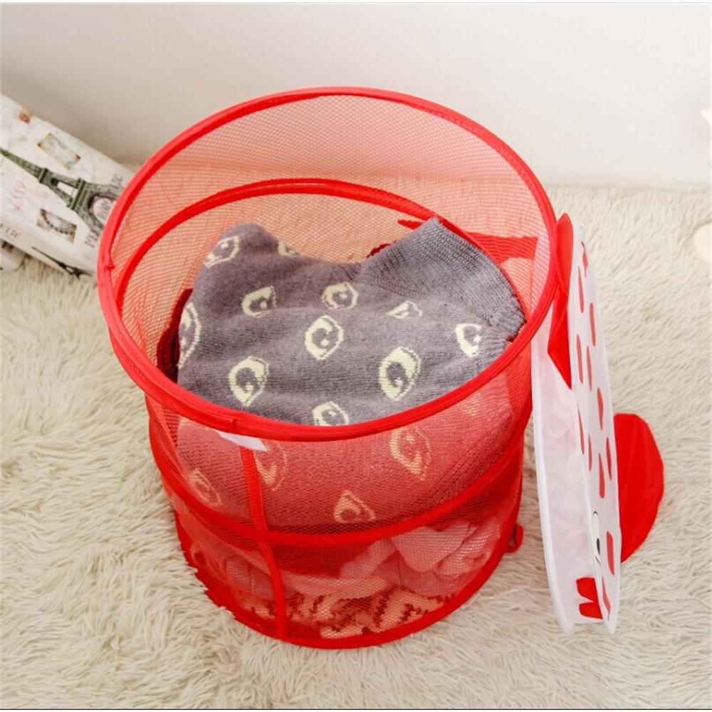 

Dirty Clothes Storage Bags Box Foldable Plush Doll Storage Bucket Cartoon Polyester Mesh Kitchen Organizer Laundry Hamper Round