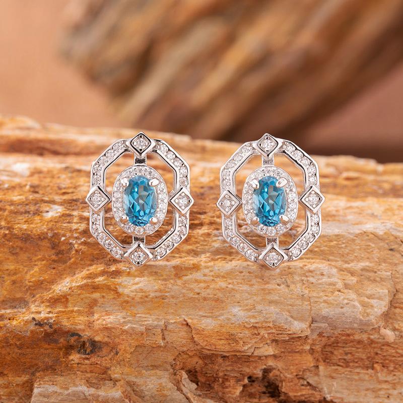 Sapphire Topaz Peridot Aquamarine Natural Color Treasure Ring Women'S Set S925 Silver Earrings