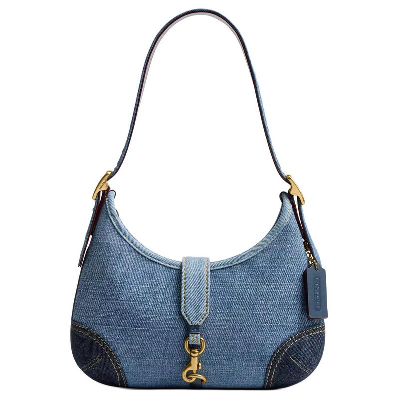 

COACH Hamptons 27 Adjustable Handle Built-in Card Slot Denim Hobo Bag Hand Shoulder Bag Large Women s Blue синій