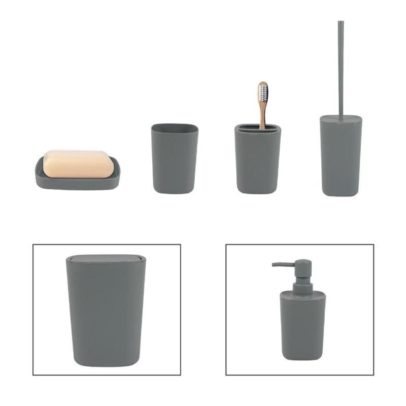 6 Part Bathroom Planner Set Plastic Storage Set For Toothbrush Owner Waste Container