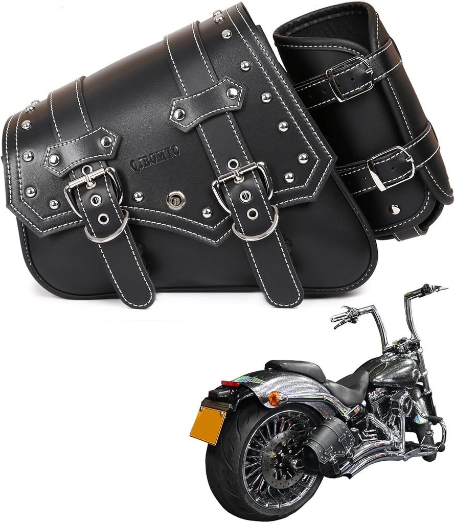 QJBOMTO Motorcycle Saddlebag Side Bag Saddlebag PVC Waterproof Side Tool Universal Storage Tool Bag with Cup Black Side - Softail/Harley Sportster,