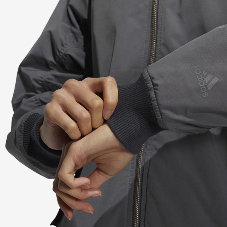 Adidas Neo Solid Color Print Logo Zip-Up Warm Jacket Women Jackets Grey IB2763