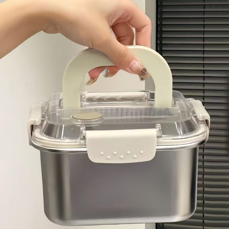Portable Stainless Steel Fruit Salad Food Container Large Capacity Seal Lunch Box With Handle Lid Camping Picnic Bento Box