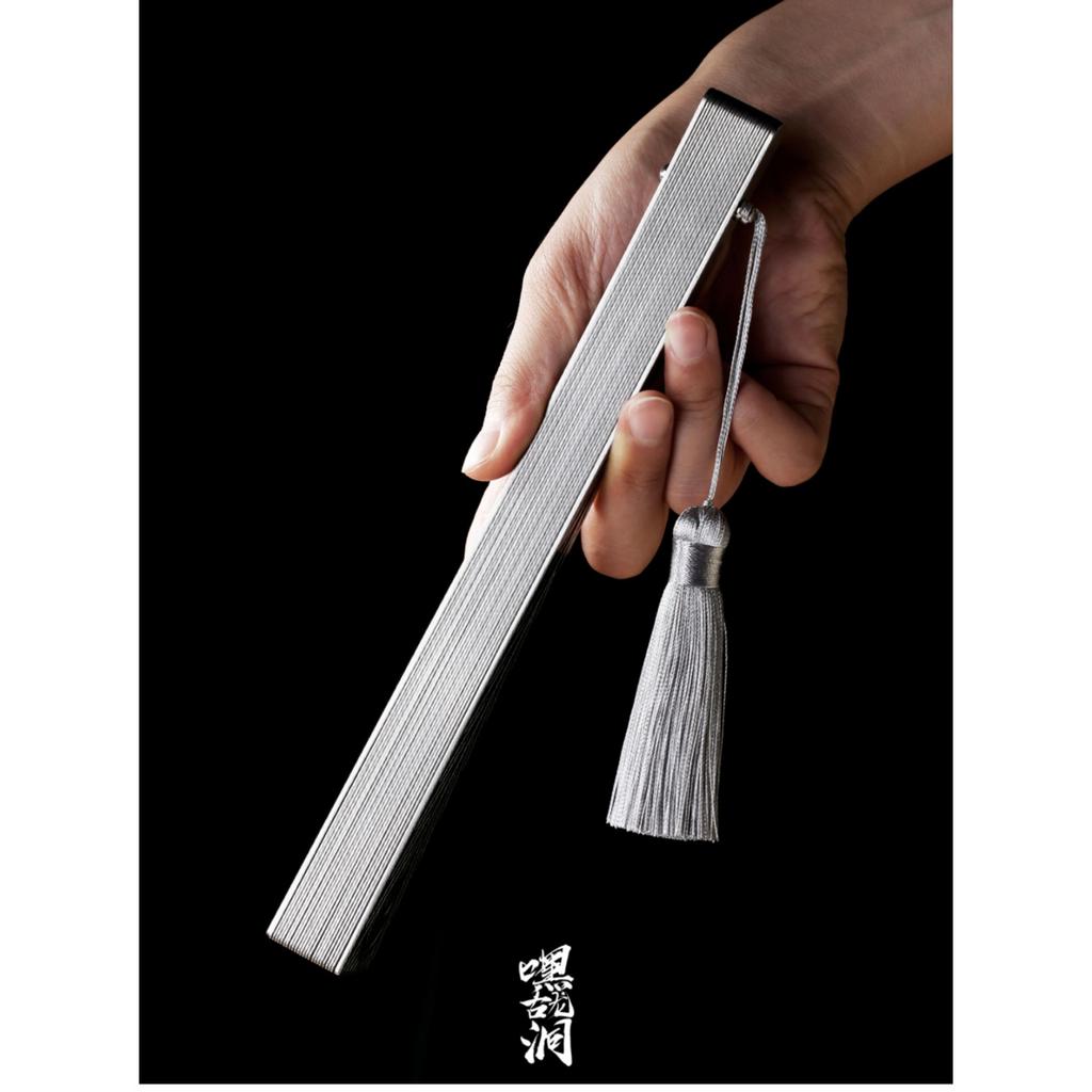 Hey, Gulong-Höhle, Fächer aus Metall mit Phönixfeder, Ganzstahl, sieben Zoll, neun Zoll, antik, Selbstverteidigung, Tai Chi Kung Fu Spiel, Geschenk für Männer