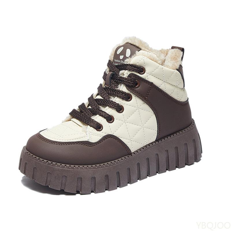 Fashion Women's Cotton Shoes Plush Winter Thick Sole Comfort Anti Slip Warm Ankle Boots Lace Up Platform Height Increasing Boots