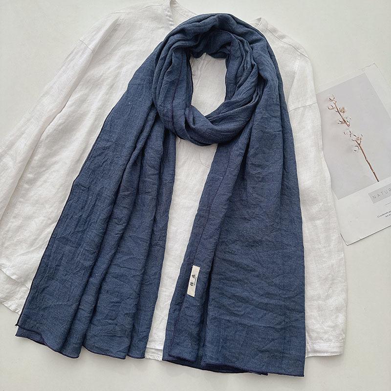 Japan and Korea Elegant Solid Color Cotton and Linen Extended Scarf Women's Soft Skin-friendly Casual Outer Autumn Shawl