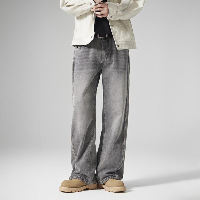 New Retro Jeans Smoke Grey Men and Women Same Straight Loose Casual Trousers