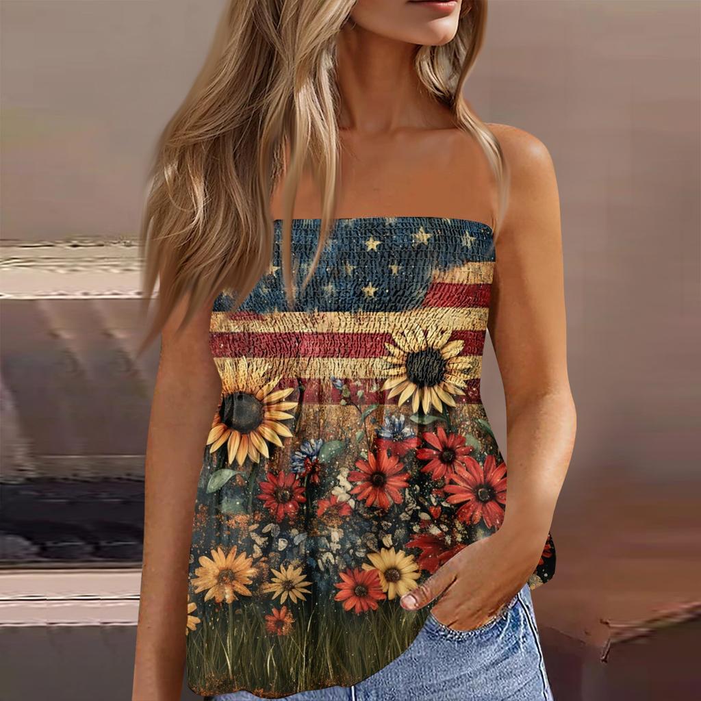 Kadınlar İçin Tüp Üstler, Sevimli Seksi Omuzdan Askılı Baskılı Kolsuz Tişört