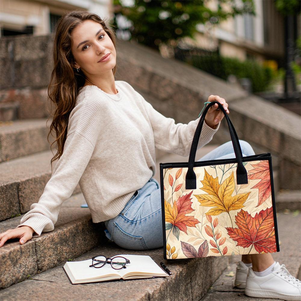 Fall Maple Leaves Print Tote Bag Lightweight Daily Use Shoulder Handbag For Women Casual Shopping Carry Purse