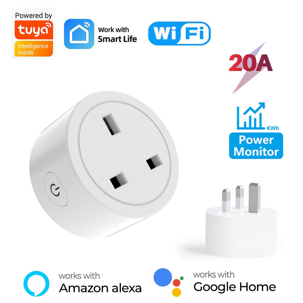 Smart Plug WiFi Socket UK 16A/20A With Power Monitor Timing Function Tuya Smart Life APP Control Works With Alexa Google Home