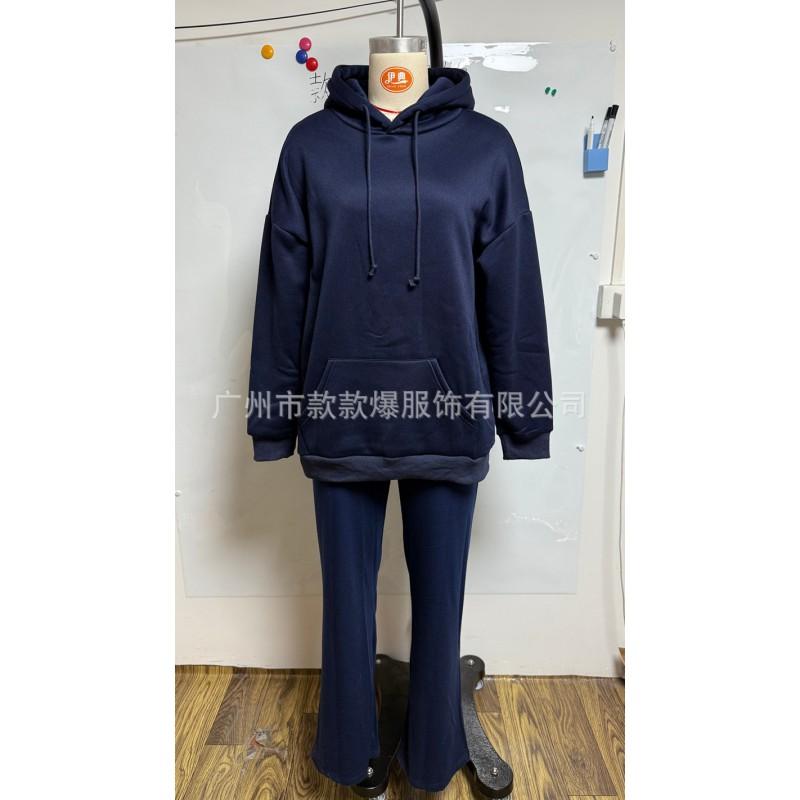 2026 Fall Winter Womens Casual Set Solid Color Wing Sequin Embroidery Streetwear Hoodie Pants